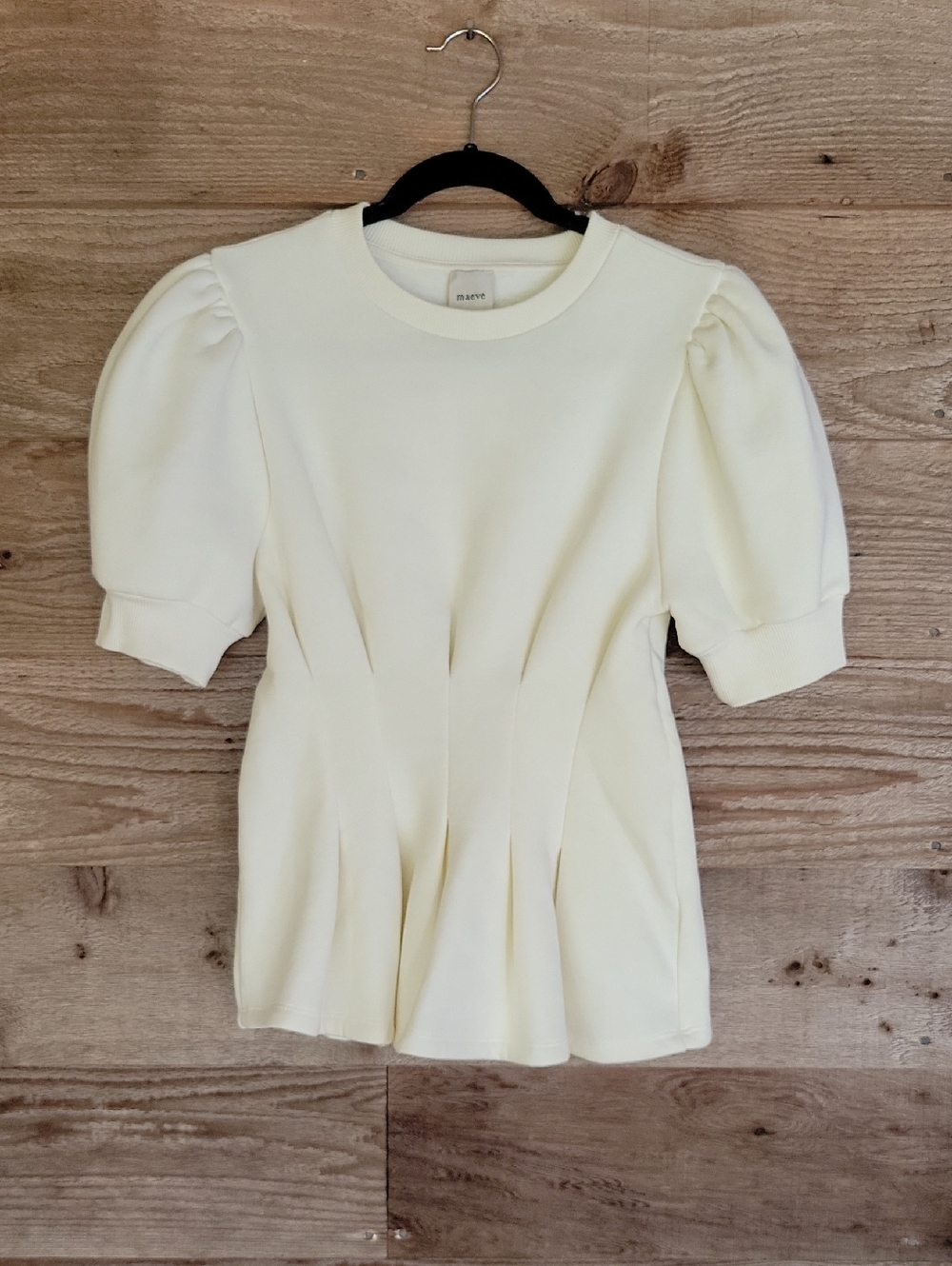 Maeve Anthropologie Size Small Ivory Puff-Sleeve Pleated Waist Top NWT